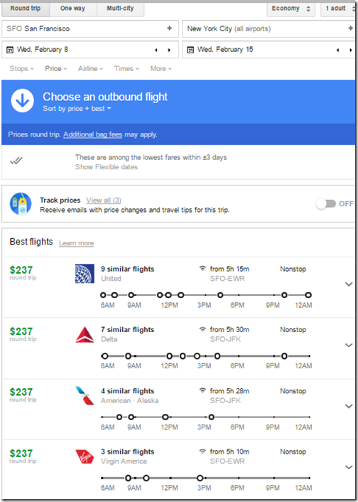 Google Flights SFO-NYC Feb 8-15