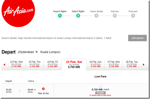 HYD-KUL $83 AirAsia Feb 25