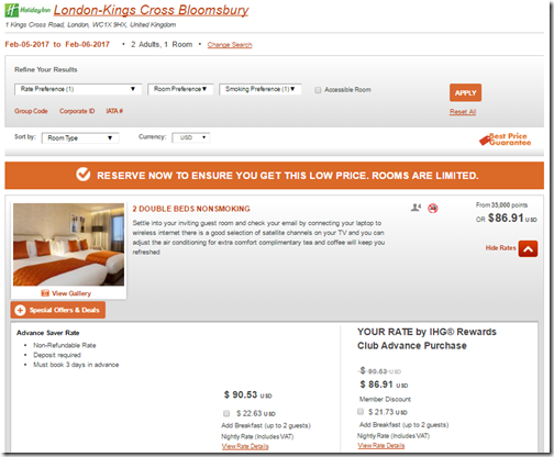 Holiday Inn London Kings Cross $87 Feb 5