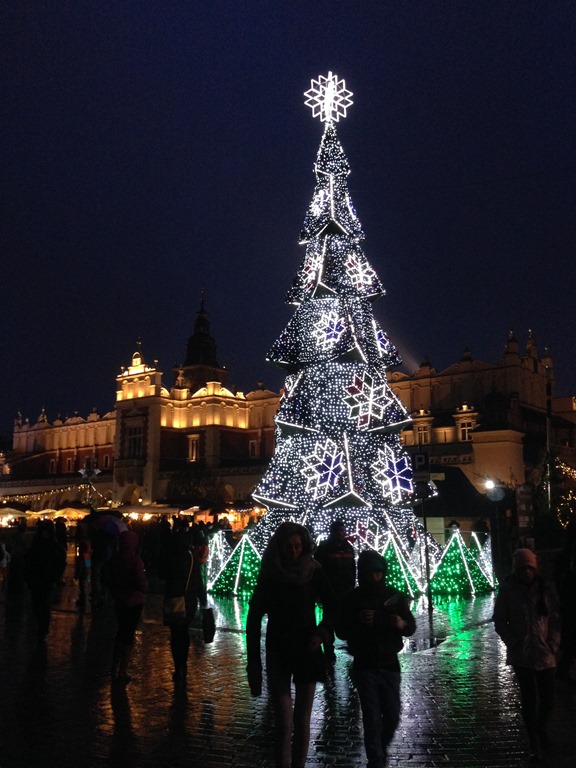 a large christmas tree with lights