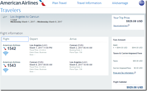 LAX-CUN $929 AA-I Mar1-8