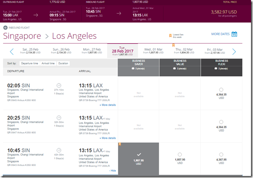 LAX-SIN QR Biz $3583