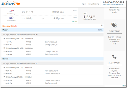 SFO-PAR $535 ExploreTrip Apr5-16