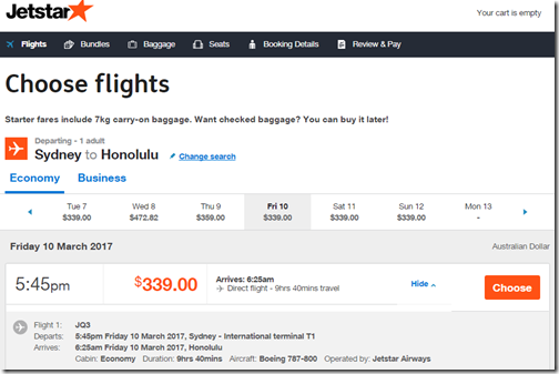 SYD-HNL $251 Jetstar Mar 10