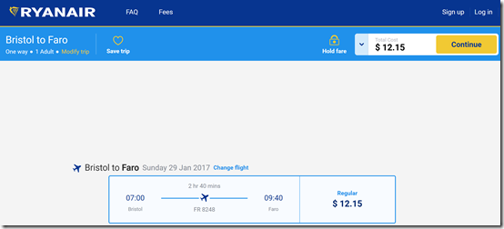 BRS-FAO $12 Ryanair Jan29