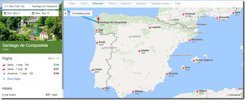 Google Flights JFK-Spain Oneworld