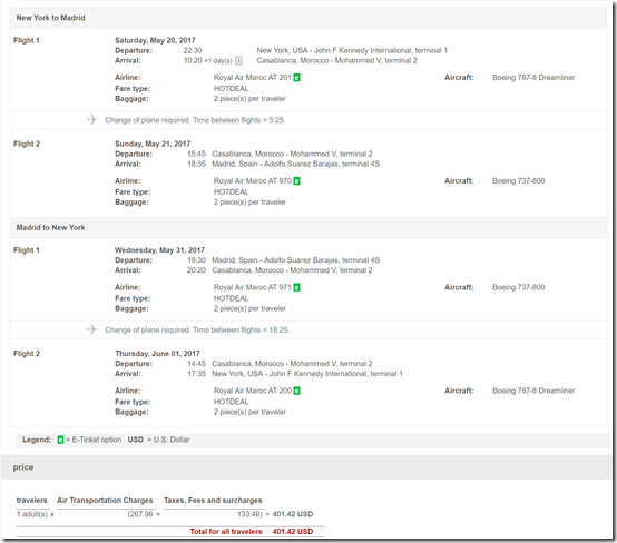 JFK-CMN-MAD $402 Royal Maroc May20-31