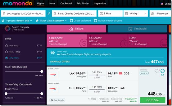 LAX-CDG $448 BA Mar3-10