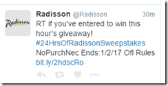 Radisson sweepstakes tweet