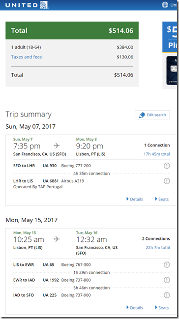 SFO-LIS $514 UA May7-15