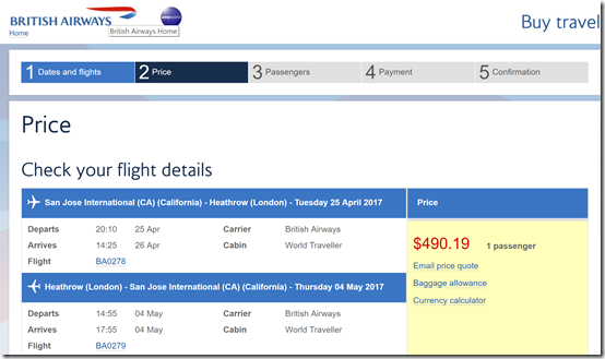 SJC-LHR $490 BA Apr25-May4