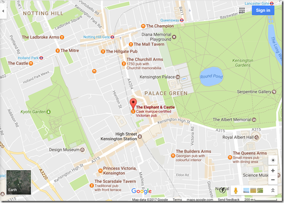 Google Maps Kensington pubs