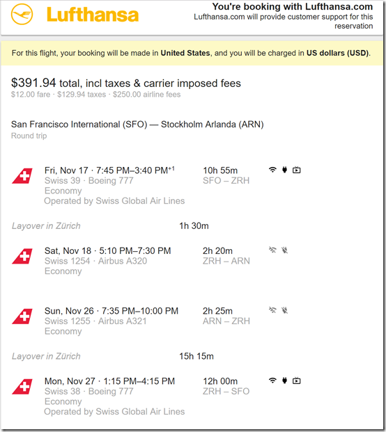 SFO-ARN $392 Nov17-26 LH