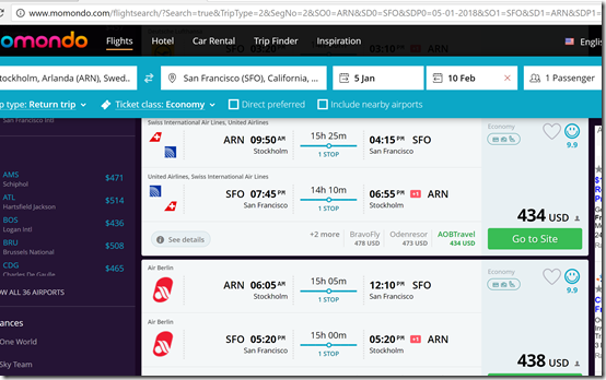 ARN-SFO $434 Jan5-Feb10