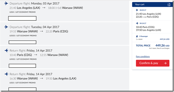 LAX-CDG $449 LOT Apr3-14