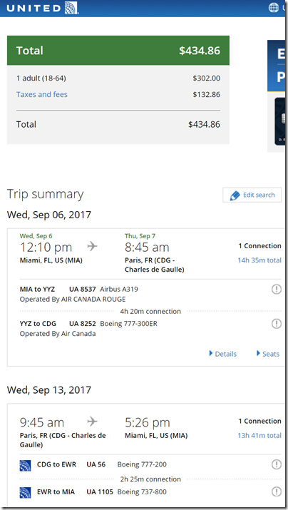 MIA-CDG $435 UA Sep6-13