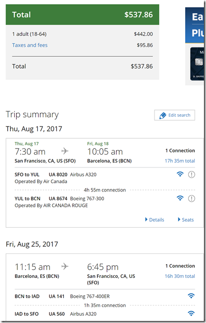 SFO-BCN $538 UA Aug17-25