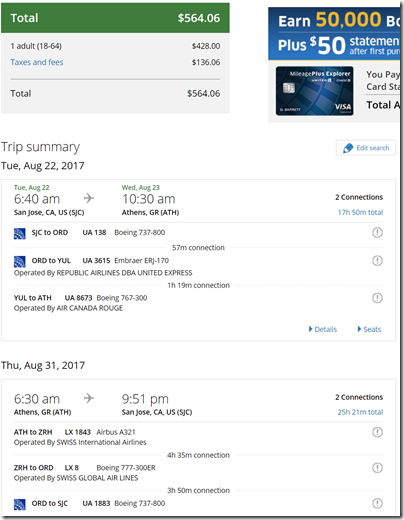 SJC-ATH $564 UA Aug22-31