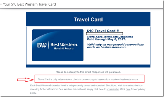 BW Rewards travel card fine print