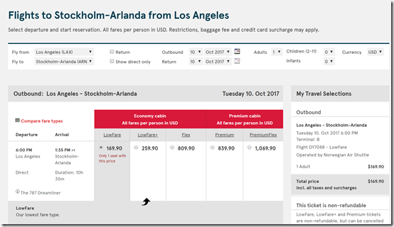 LAX-ARN $170ow Oct 10 DY