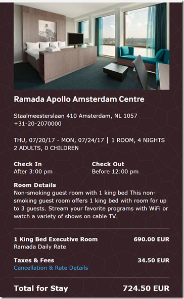 Ramada Amsterdam 7-20 4 night rate