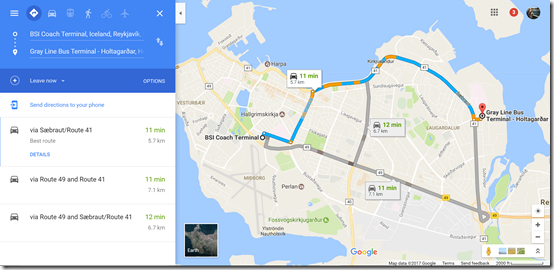 Reykjavik Bus Stations google maps