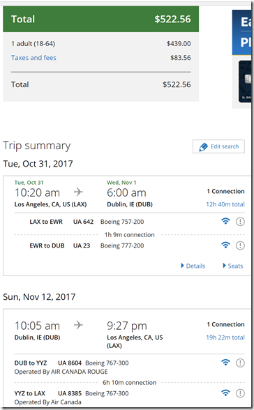 LAX-DUB $523 UA Oct31-Nov12