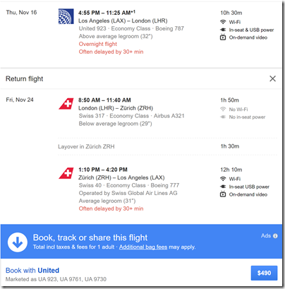 LAX-LHR $490 UA Nov16-24