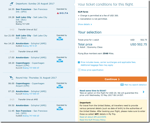 SFO-CPH $503 KL Aug20-31