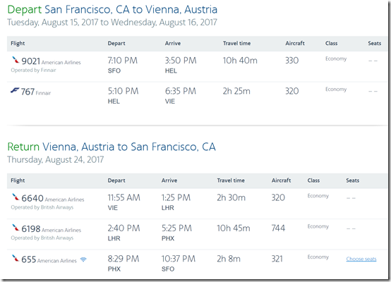 SFO-VIE $620 AA Aug15-24