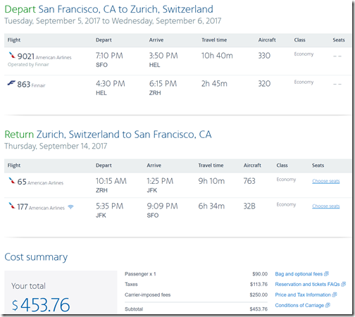 SFO-ZRH $454 AA Sep5-14