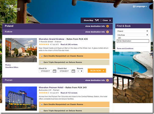 SPG Poland Sheraton rates