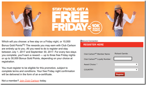 Club Carlson Free Fridays