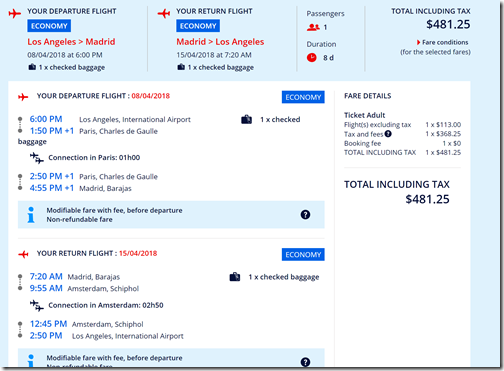 LAX-MAD $481 AF Apr8-15