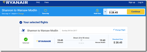 SNN-WMI Warsaw $29 Ryanair Oct8