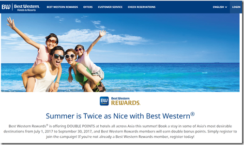 Best Western summer 2017 Asia 2xpoints