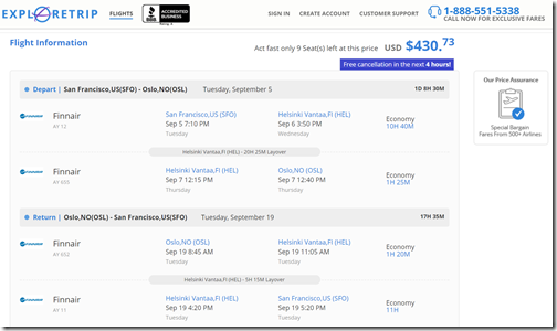 SFO-OSL $431 xHEL Sep5-19