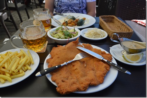 a table with food and drinks