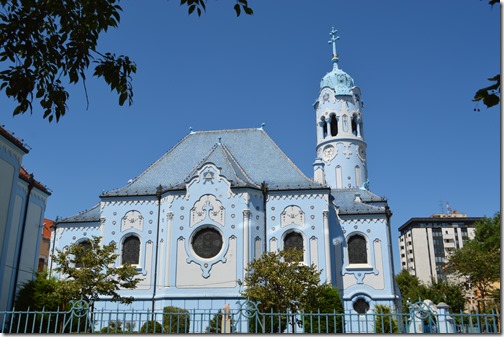 a blue and white church