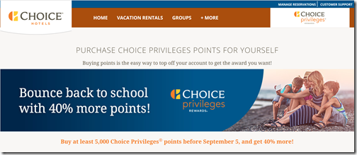 Choice Privileges Buy points 40% bonus to Sep 5
