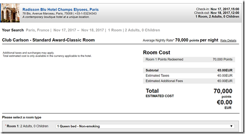 Club Carlson Paris elysee standard Nov17