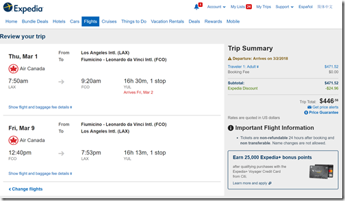 LAX-FCO $446-exp AC Mar1-9