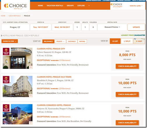 Choice Privileges Prague Rates (Aug 20, 2017)