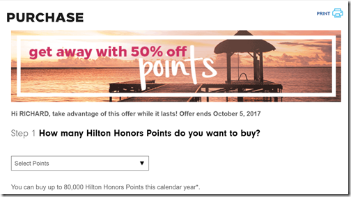 Hilton 50% off points