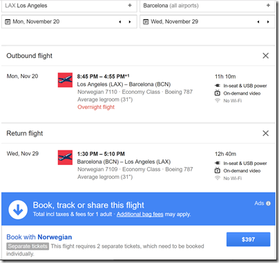 LAX-BCN $397 DY Nov20-29