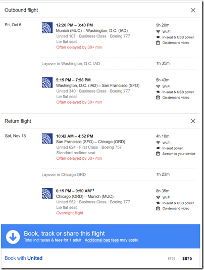 a screenshot of a flight schedule