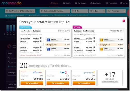 SFO-BUD $360 ota LH Oct8-16