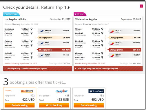 SNA-VNO $422 Oneworld Sep21-28