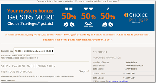 Choice Privileges buy points Oct16-Nov12