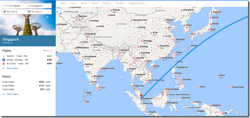 LAX-SIN $431 google flights map Xiamen